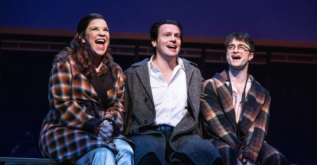 Press photo of Lindsay Mendez, Jonathan Groff, and Daniel Radcliffe