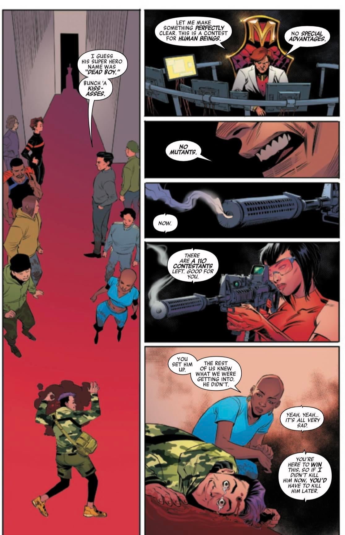 Paul Pastor is killed in the Murderworld games (art by Jethro Morales)