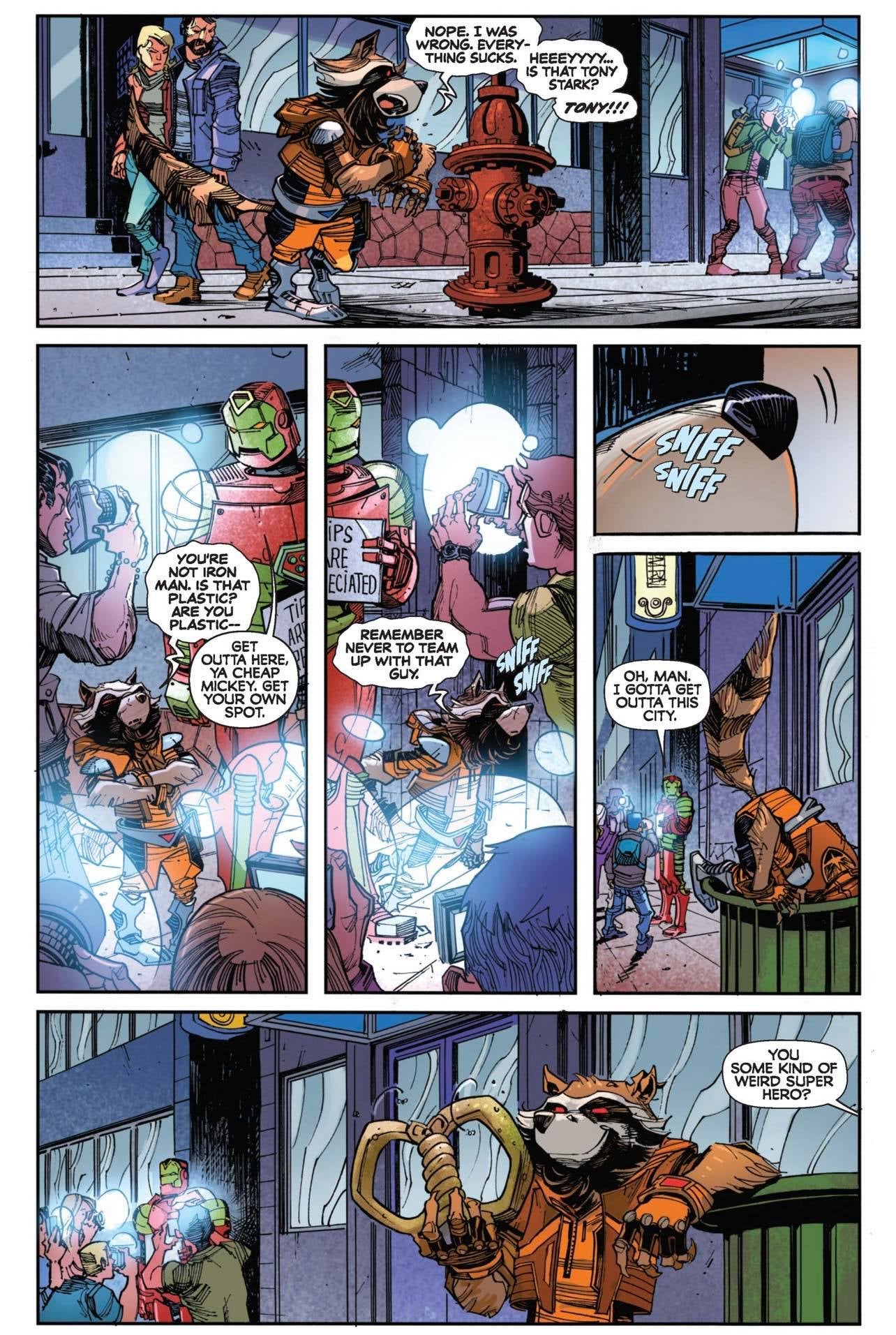 Rocket tries to adapt to Earth in Rocket Raccoon #1 (2016)