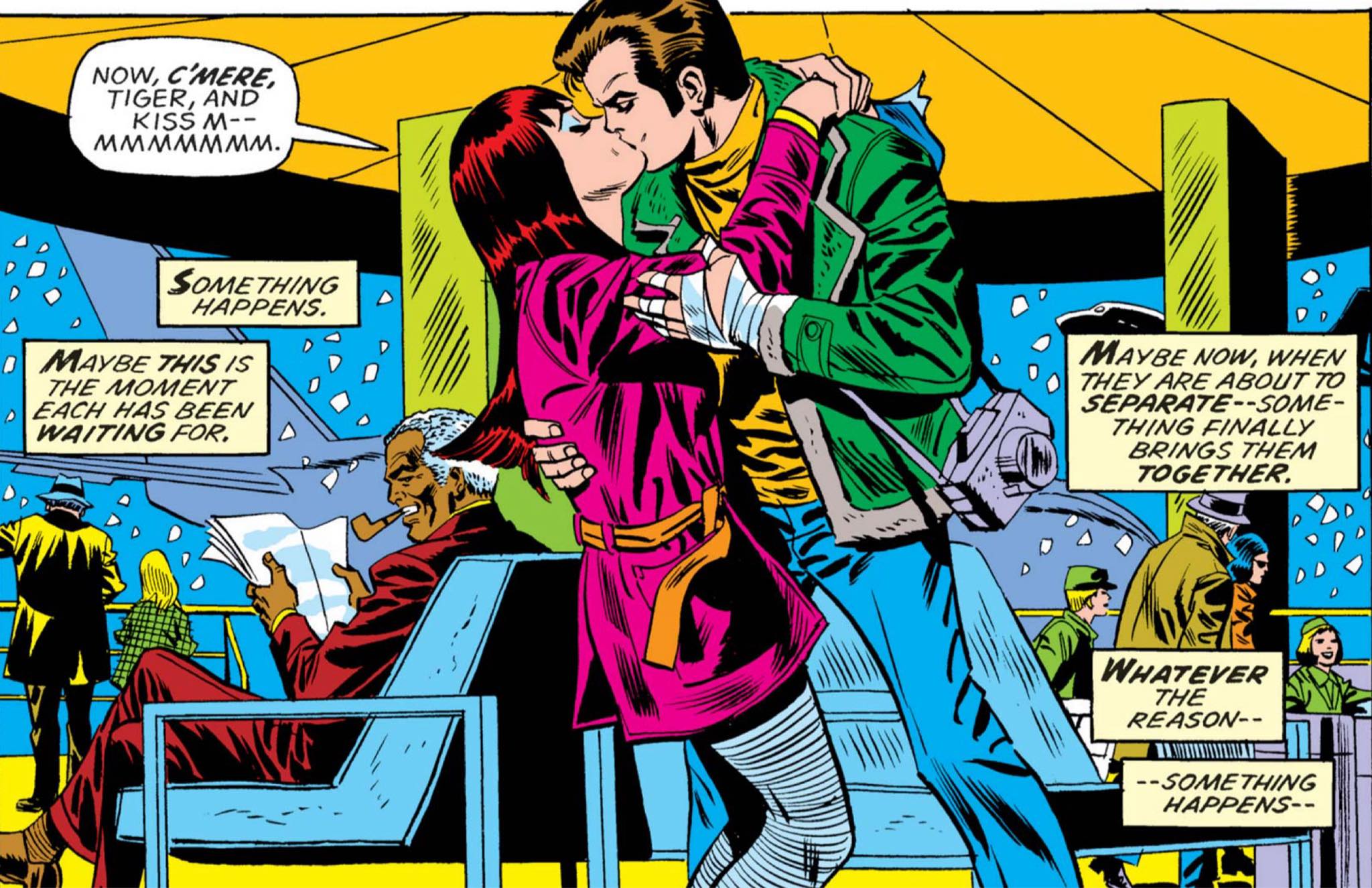 Mary Jane Watson and Peter Parker's first kiss