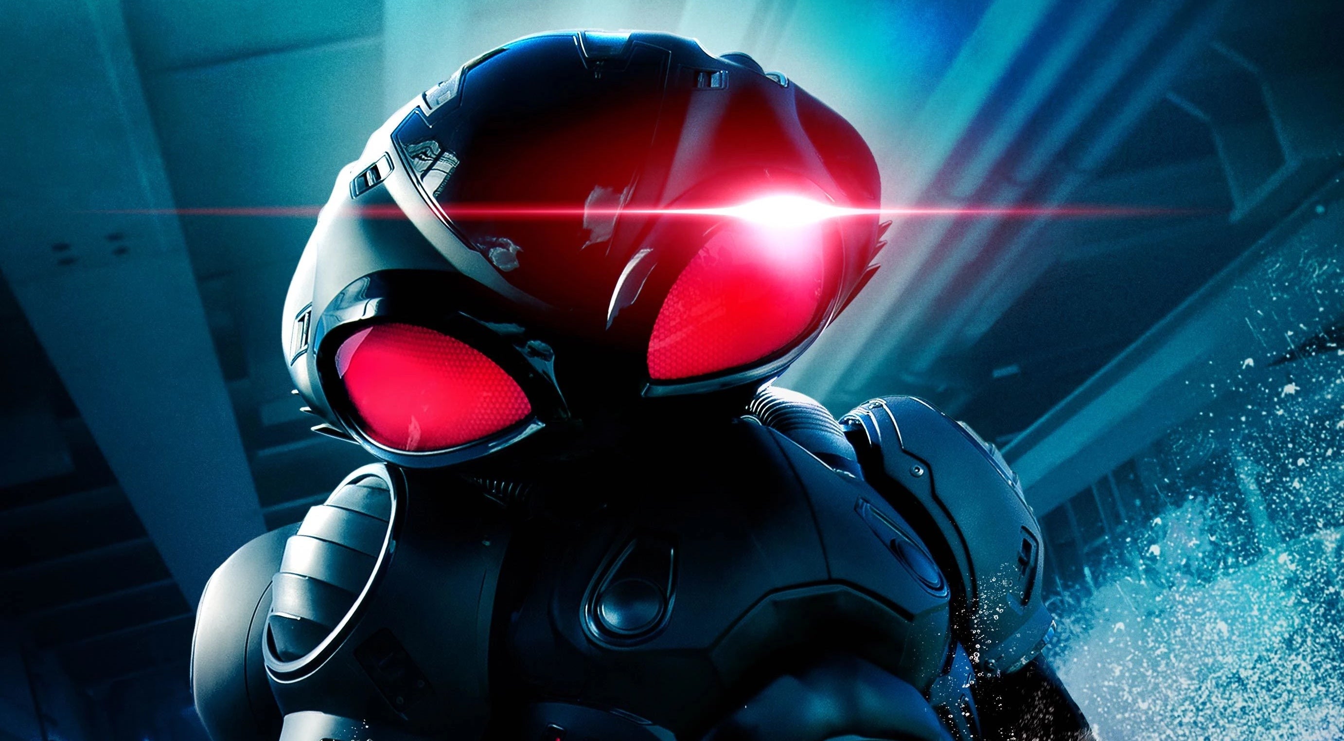 Cropped image of Black Manta wearing his helmet