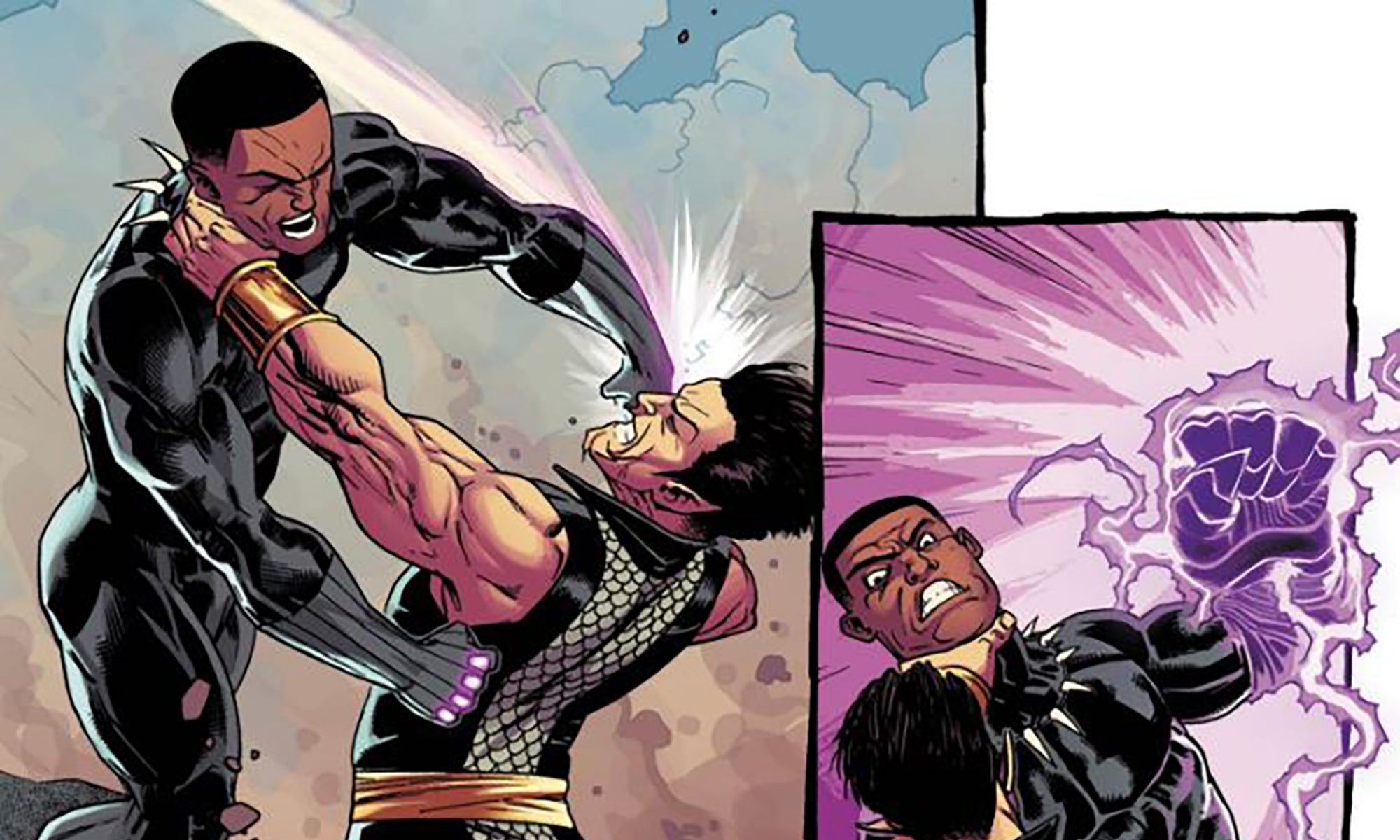 Namor and T’Challa engage in a brutal fist fight. From New Avengers (2013) #22. Written by Jonathan Hickman, Art by Kev Walker, Color Art by Frank Martin, Letters by Joe Caramagna.