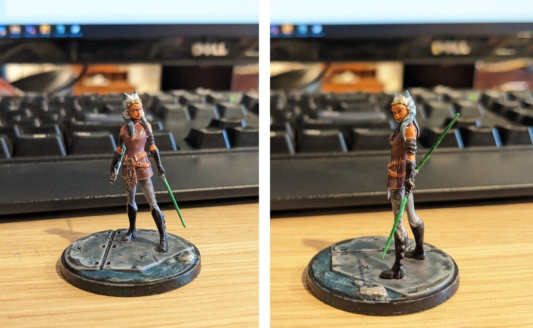 Two angles of a painted Ahsoka Miniature