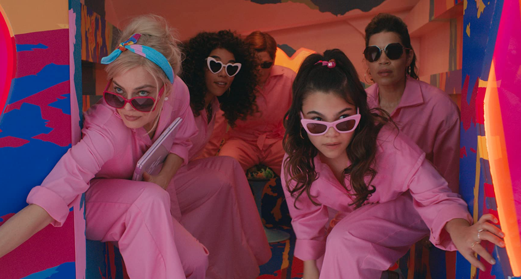 America Ferrera, Margot Robbie, Alexandra Shipp, and Ariana Greenblatt in Barbie (2023)