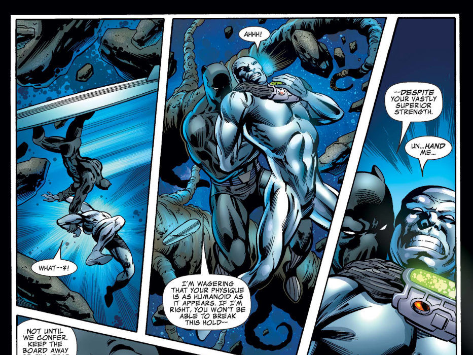 Black Panther retrains the Silver Surfer while explaining the limits of his body to him. From Fantastic Four #545.