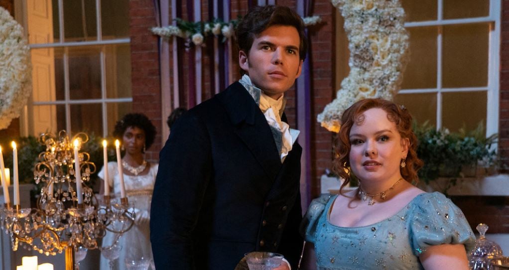 Promotional image for Bridgerton season 3 featuring Colin and Penelope