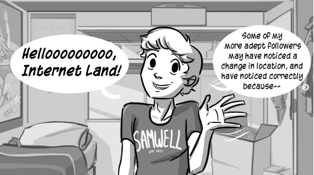 Cropped greyscale Check Please panel