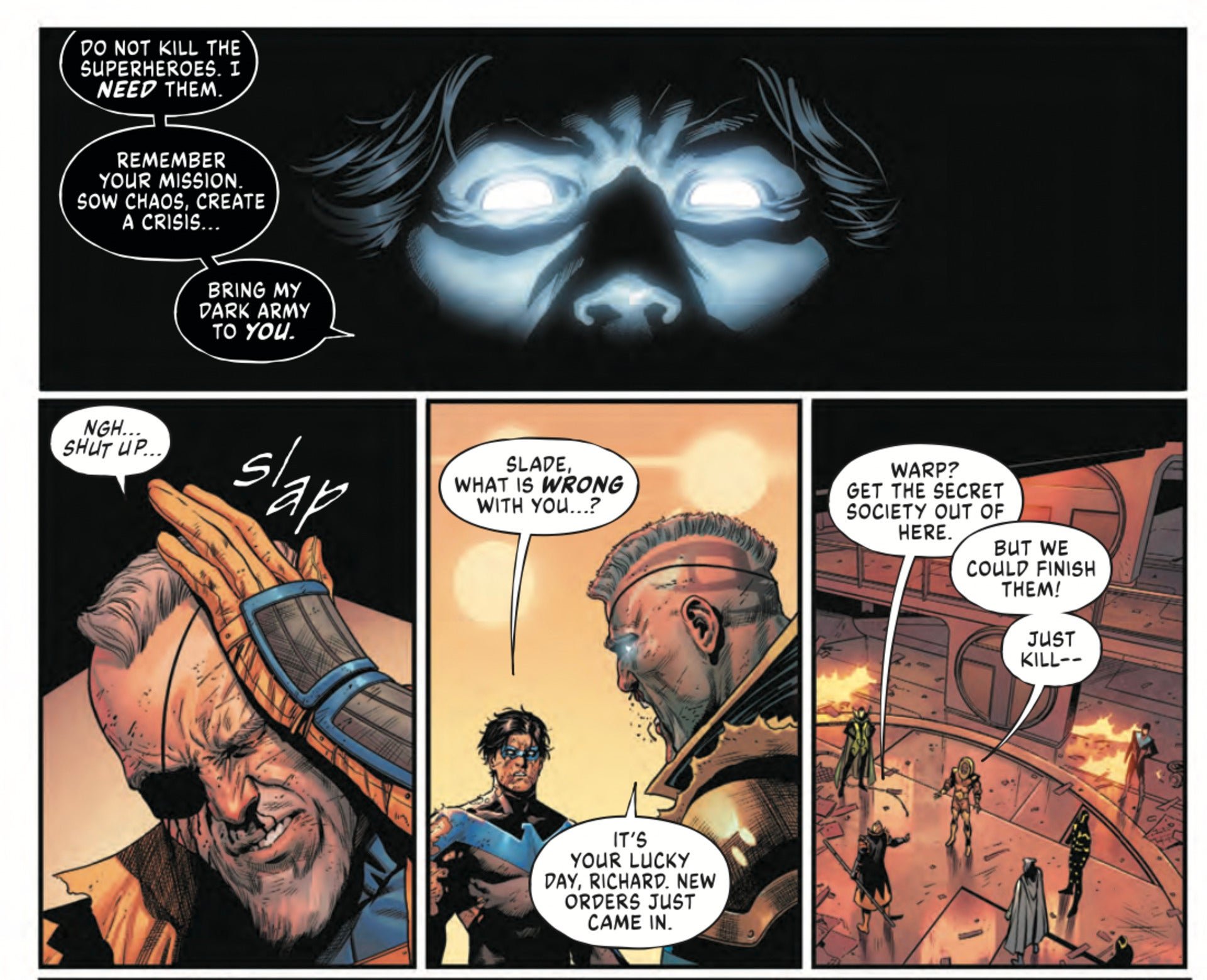 Dark Crisis #2 excerpt by artist Daniel Sampere, colorist Alejandro Sanchez, letterer Tom Napolitano