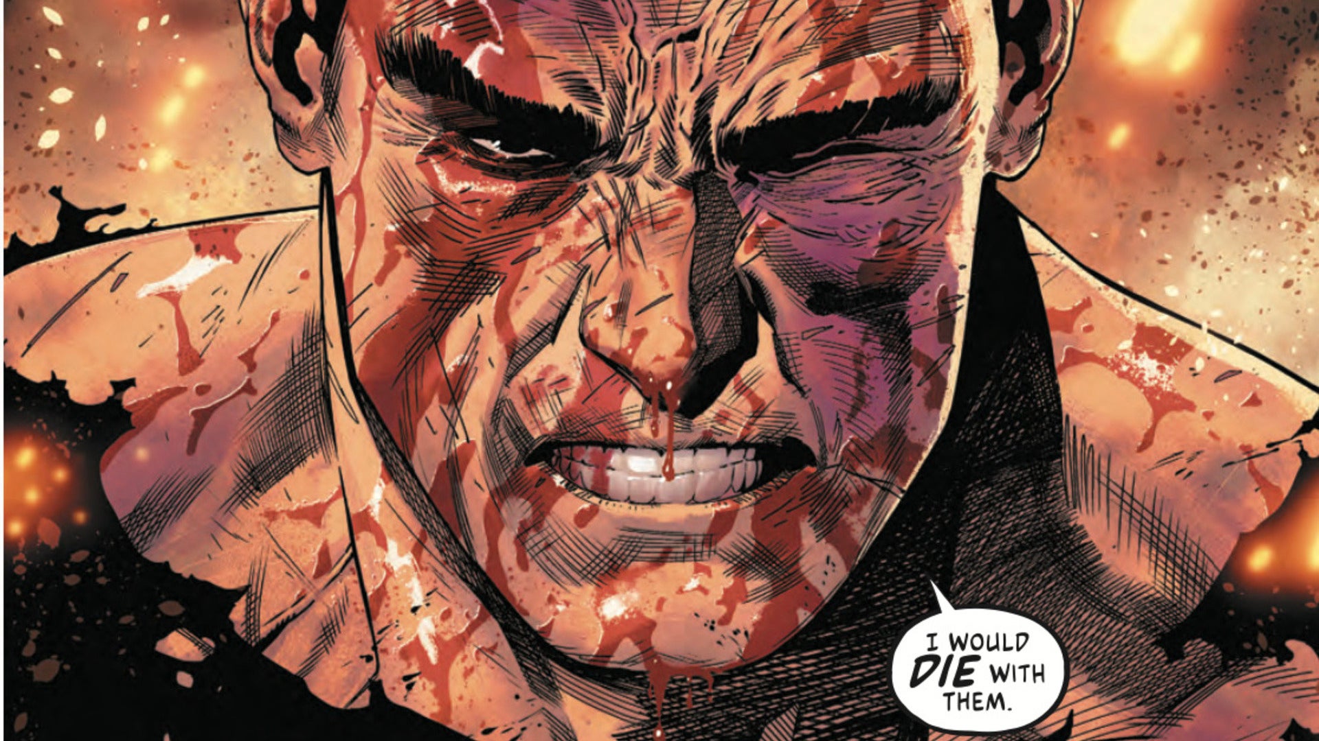 close-up of bloodied Black Adam