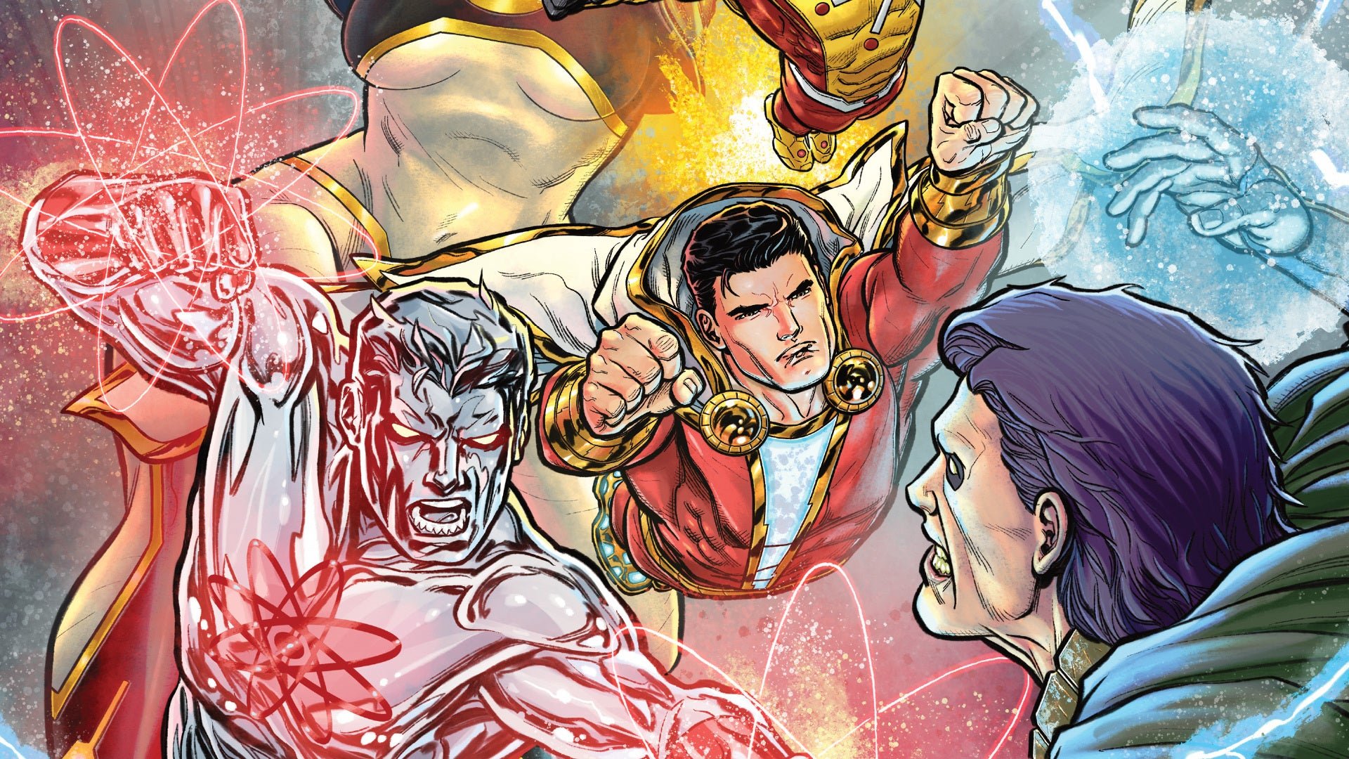 Shazam and Captain Atom attack Pariah