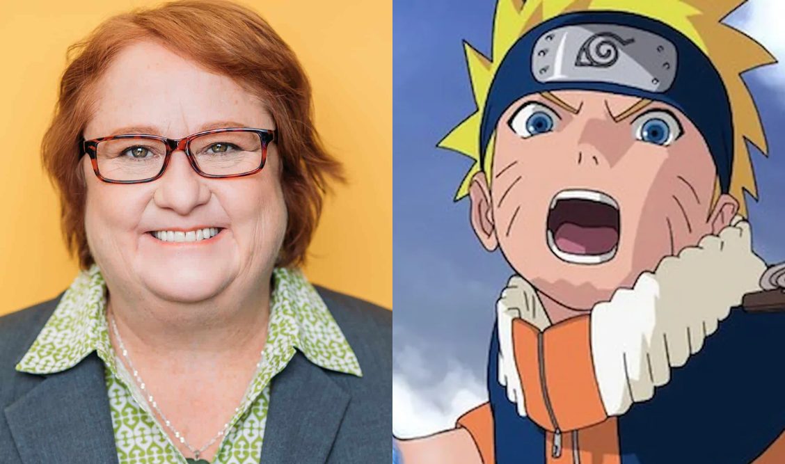 Maile Flanagan Headshot and image of Naruto