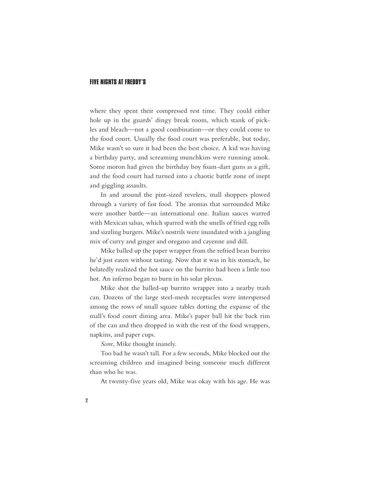 Interior novel page from Five Nights at Freddy's movie novelization