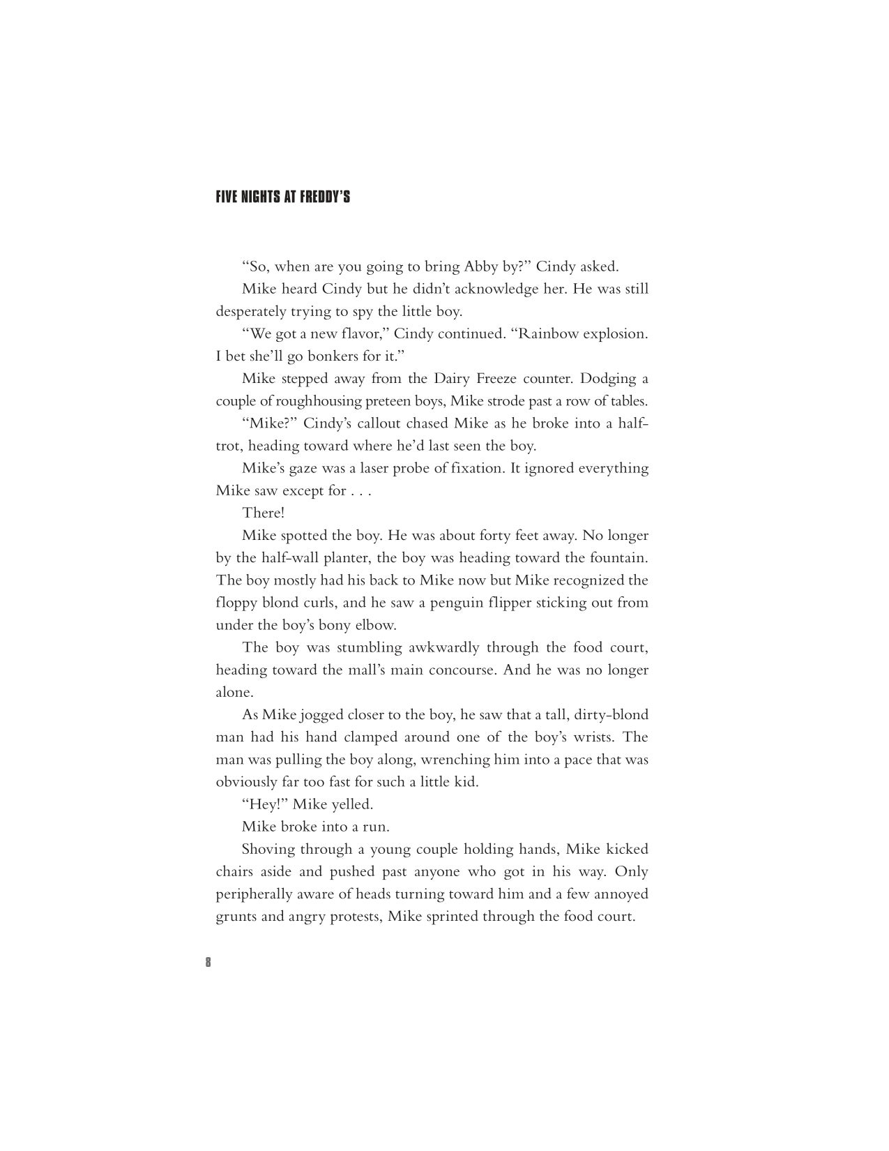 Interior novel page from Five Nights at Freddy's movie novelization