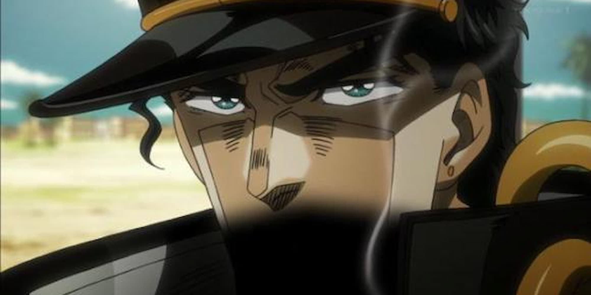 Jotaro's face obscured as he smokes in JoJo's Bizarre Adventure