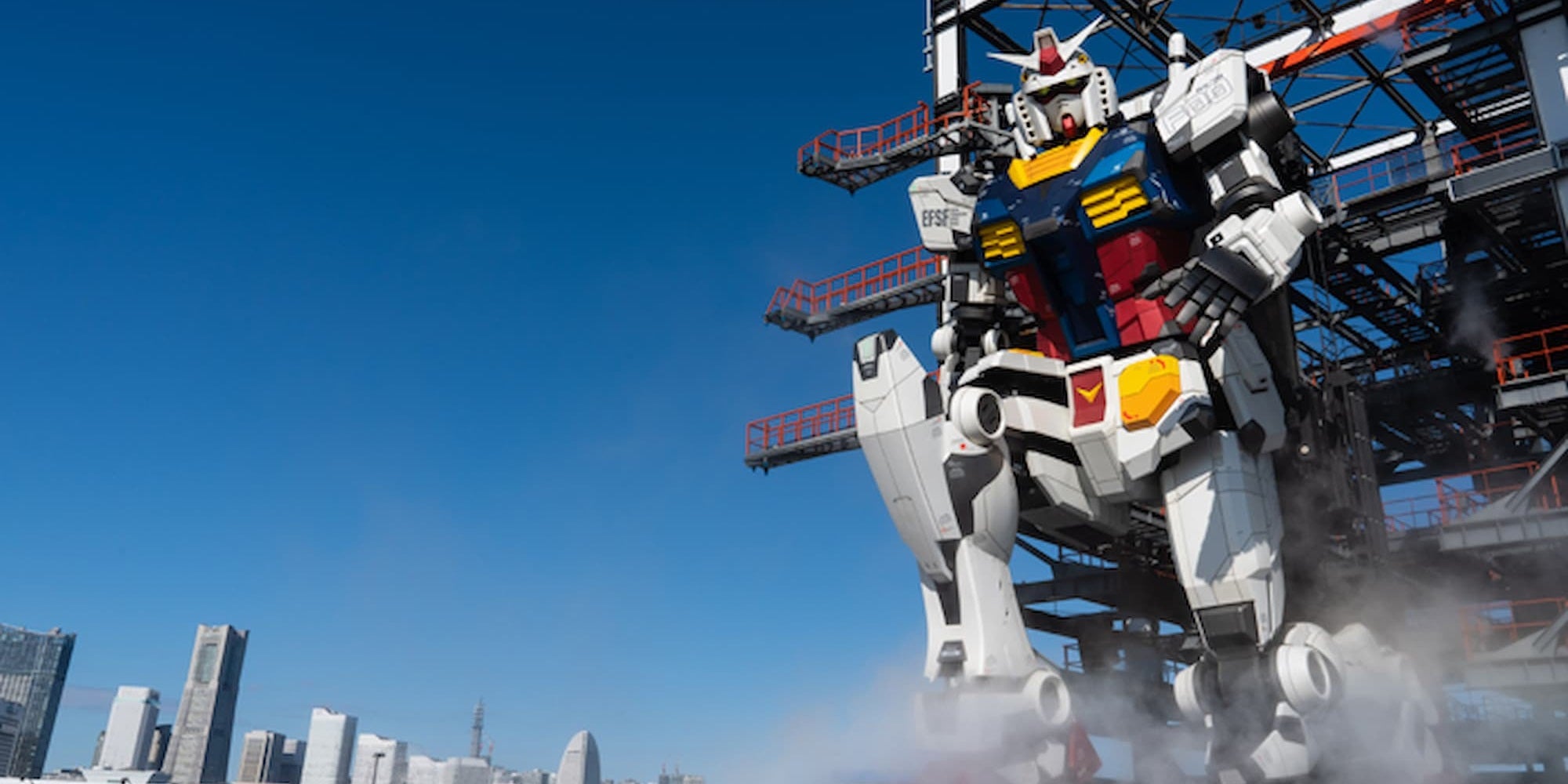 Life-sized Gundam statue kneeling down