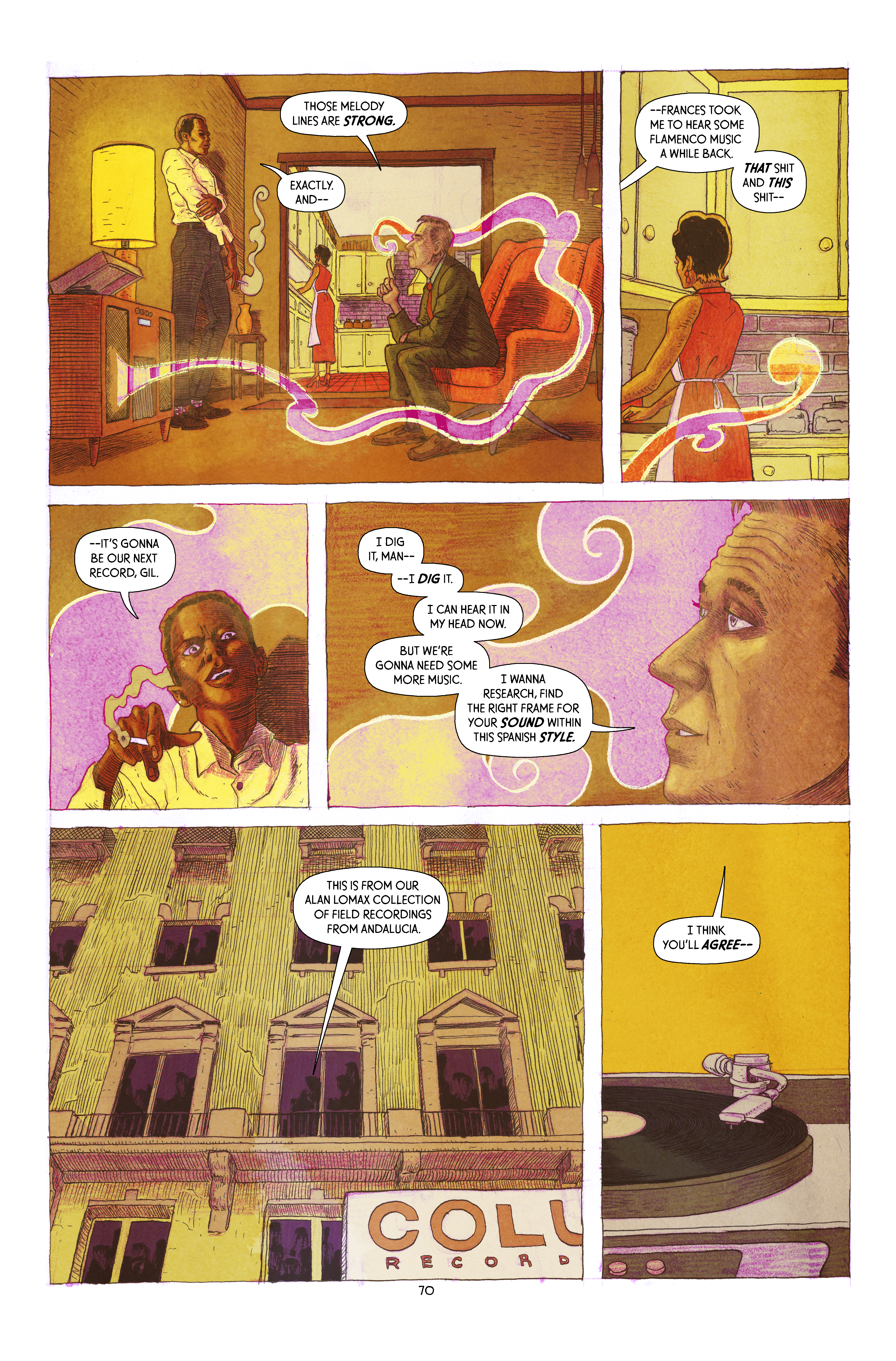 Comics interior page from Miles Davis and the Search for the Sound