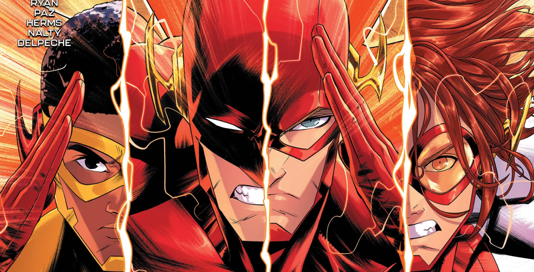 The Flash cover featuring faces of different flash family members