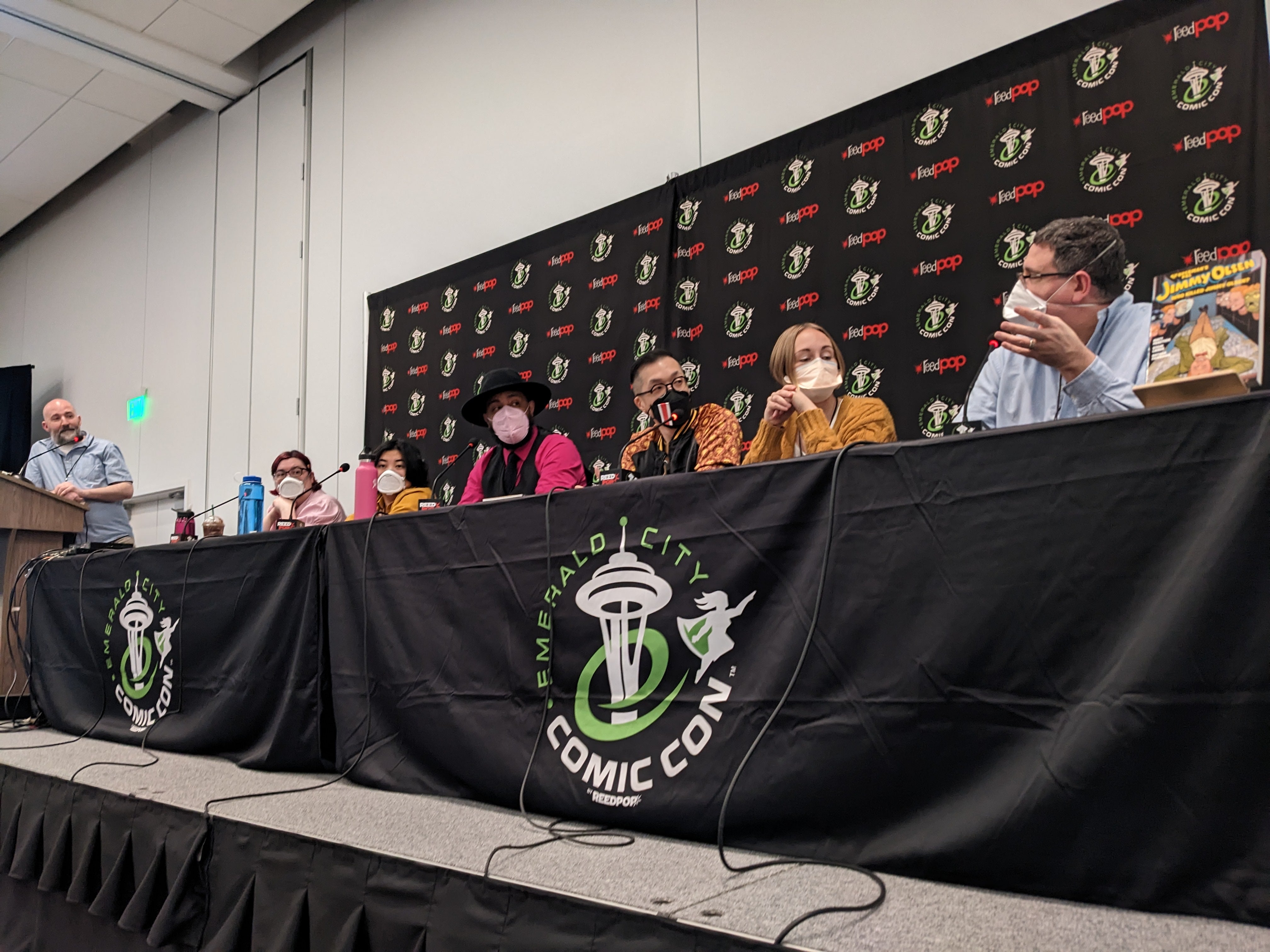 Photograph of Emerald city Panel featuring Steve Lieber, Ron Chan, Cat Farris, Chan Chau, Abigail Starling, and Valentine