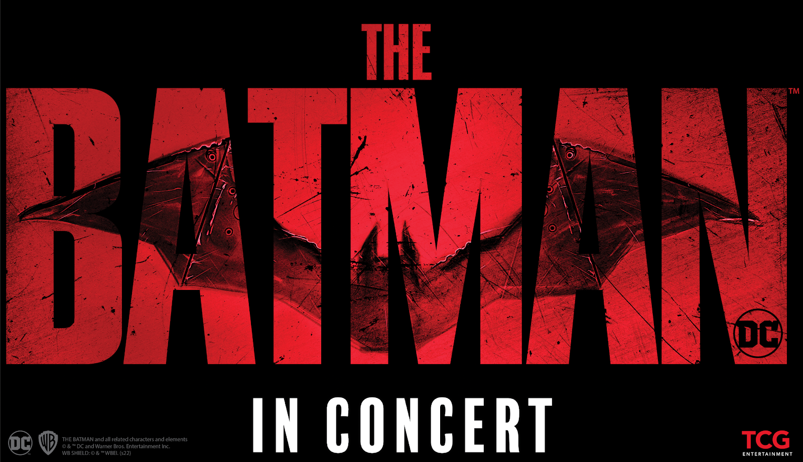 Promotional image that reads The Batman in Concert, in the word Batman is a bat