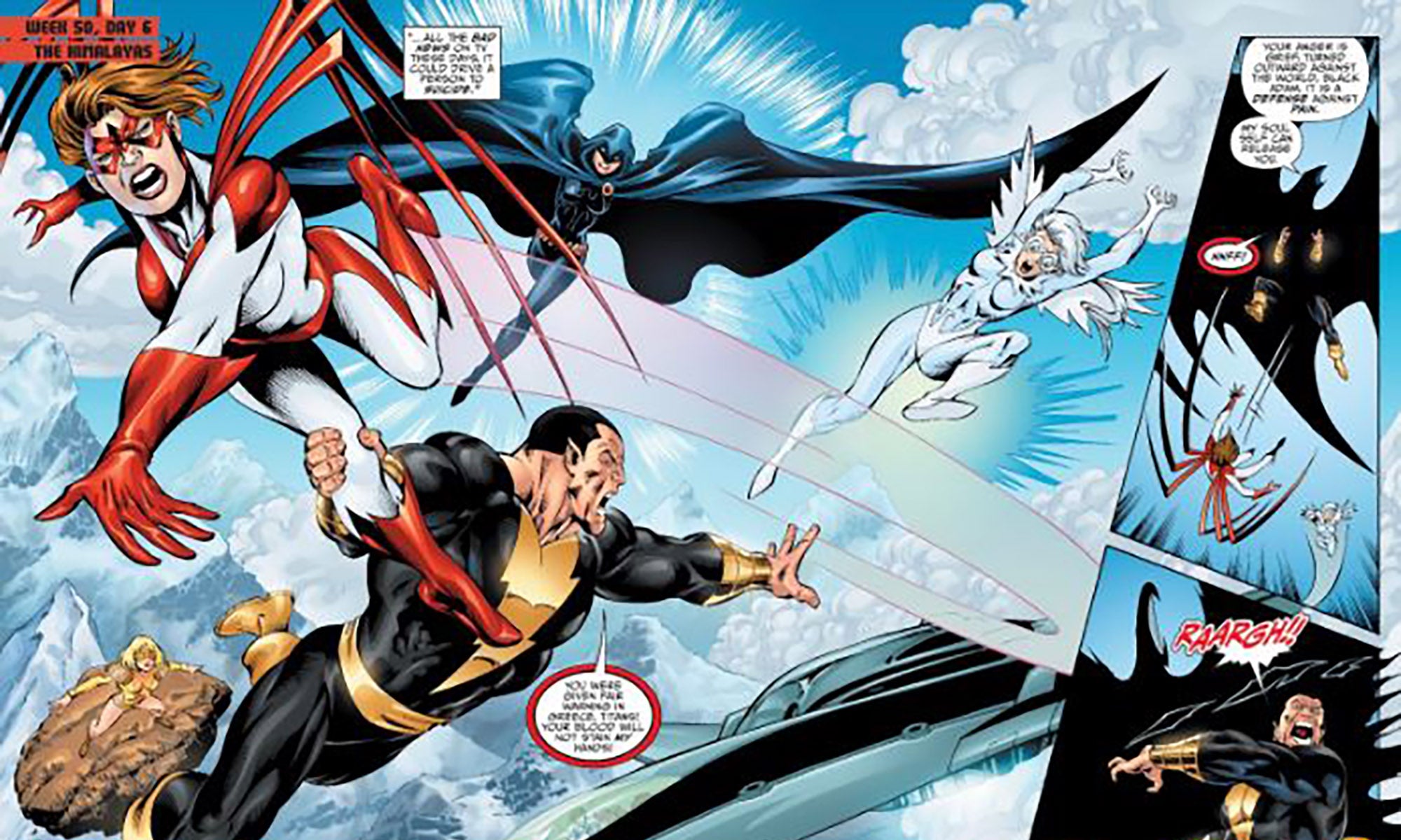 Black Adam wages war on the Titans.  From 'World War III: Book Three.