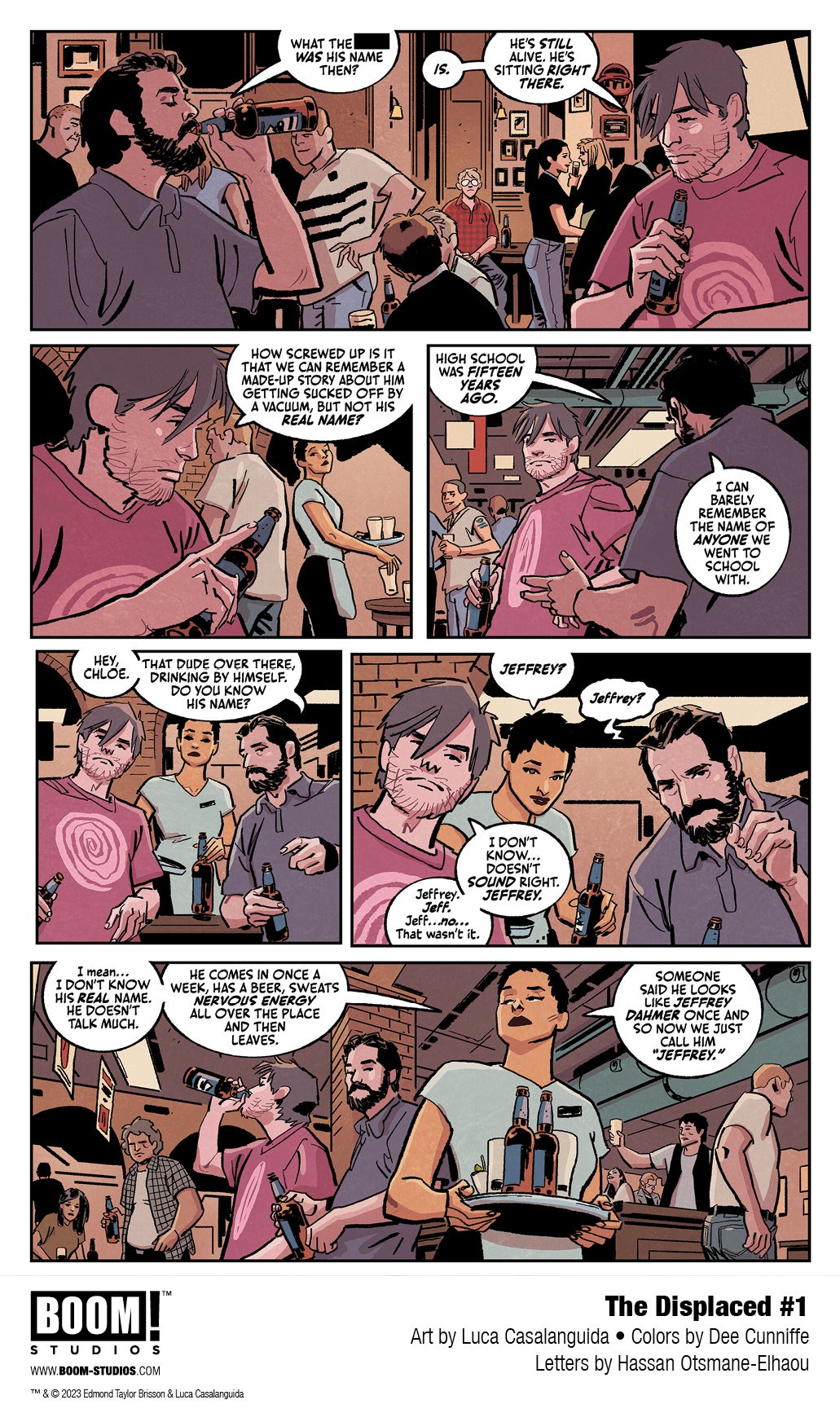 Covers and interior pages from The Displaced