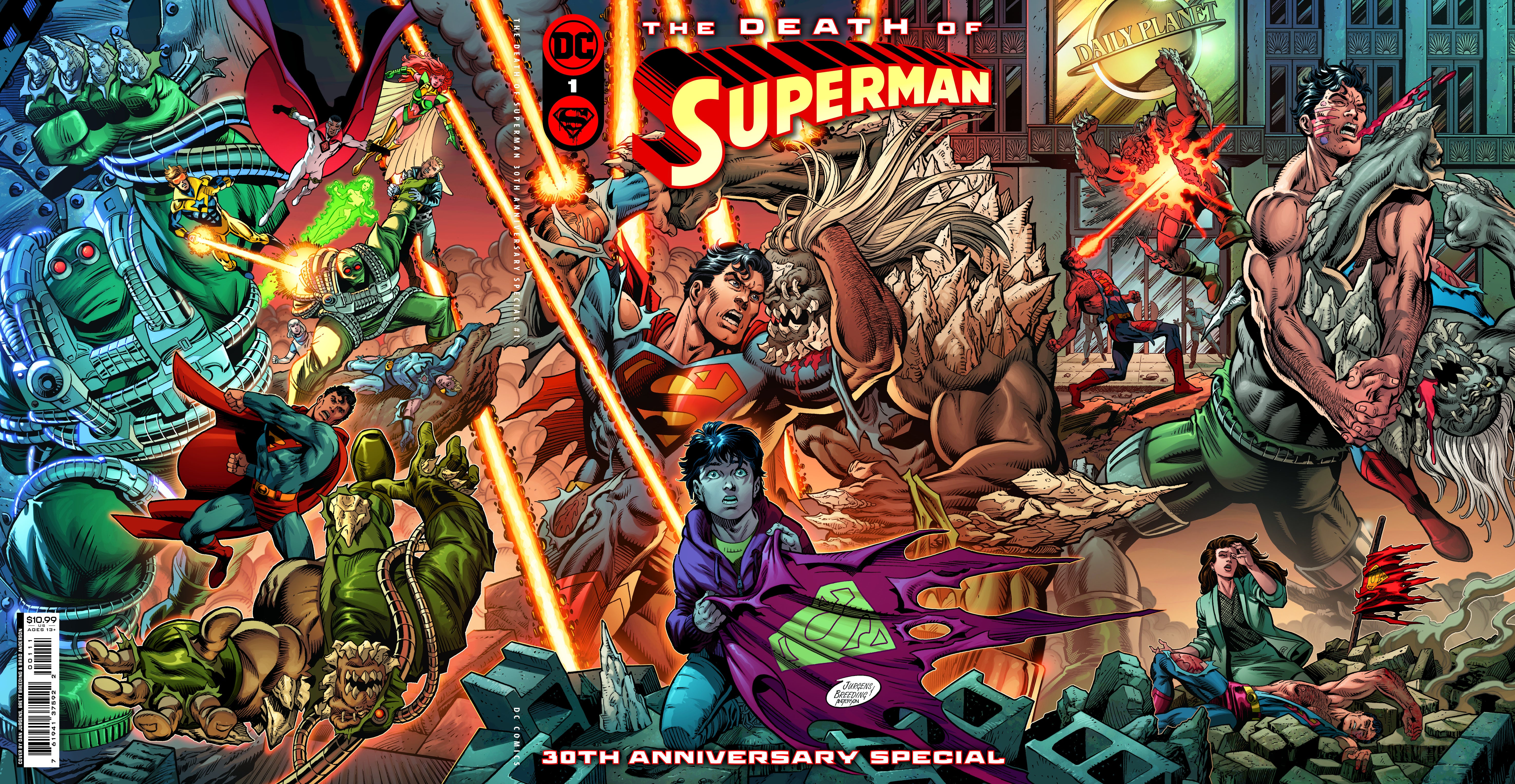 The Death of Superman cover featuring full wraparound art